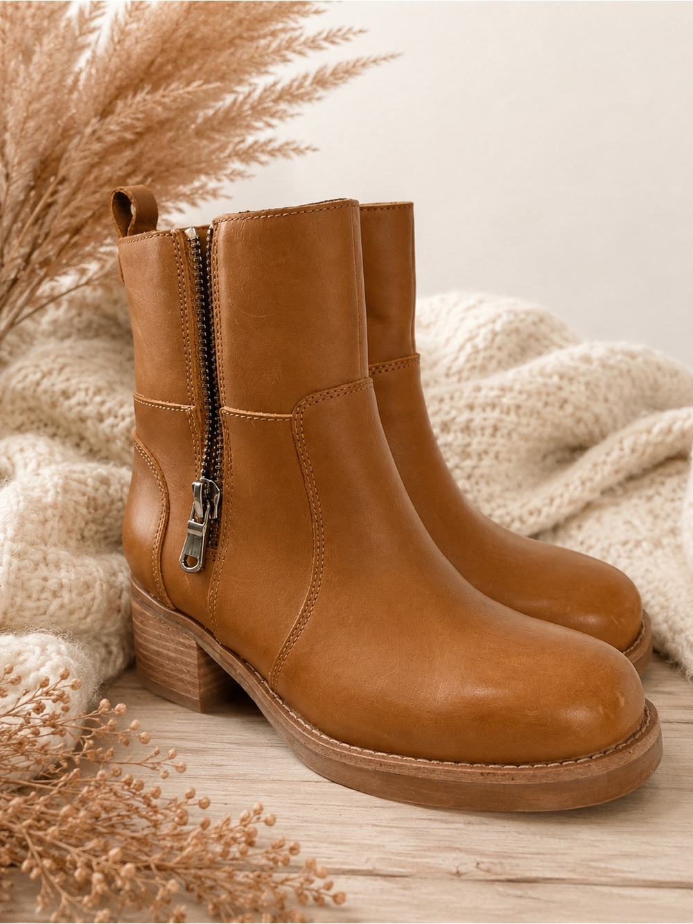 Blondo Tan Leather Side-Zip Ankle Booties